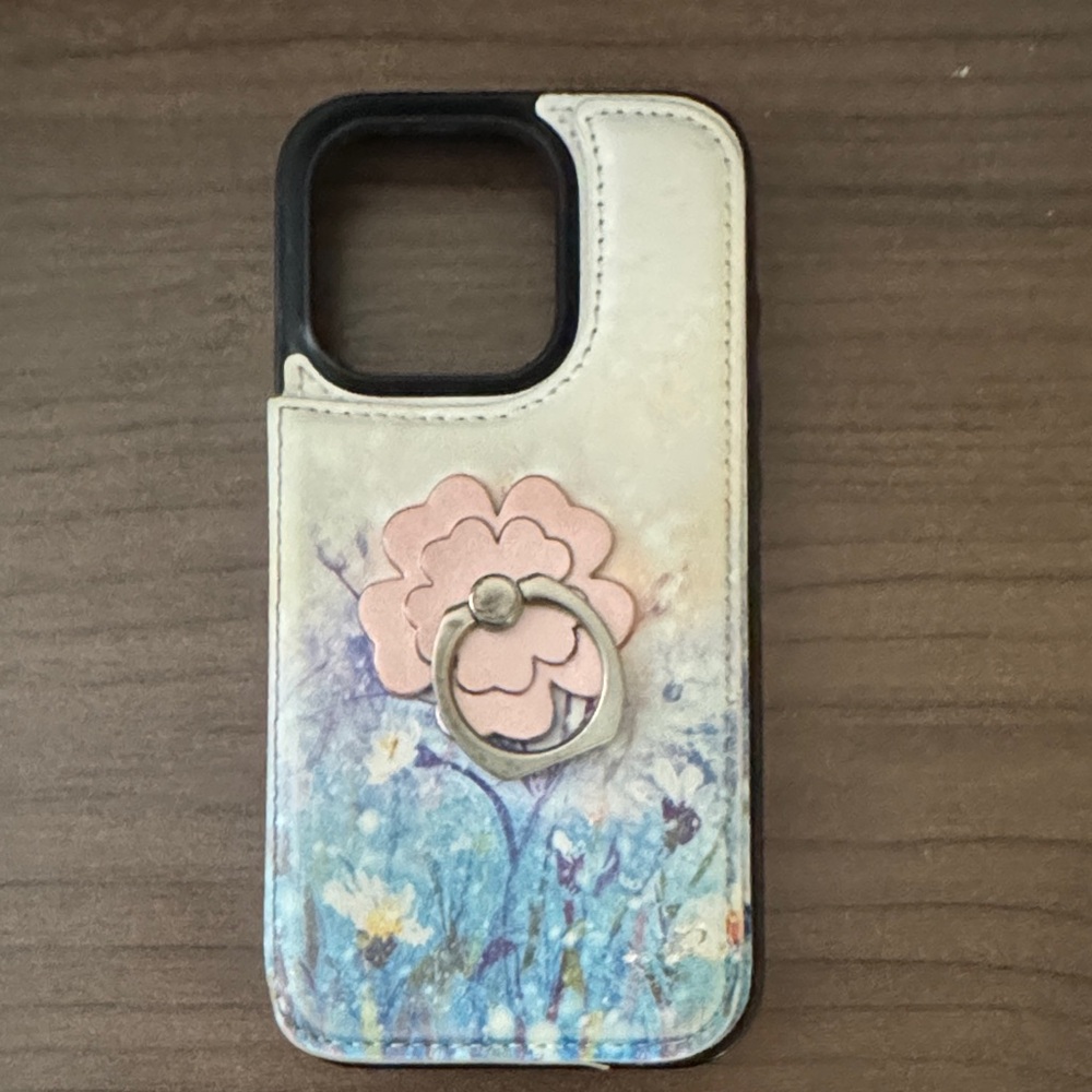 iPhone 15 Pro Floral Pattern Phone Case with Ring Holder